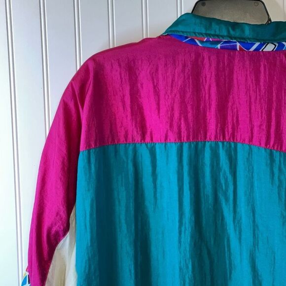 VTG 90s Windbreaker Jacket Geometric Colorblock Womens XLarge Full Zip Sunterra - Picture 8 of 11